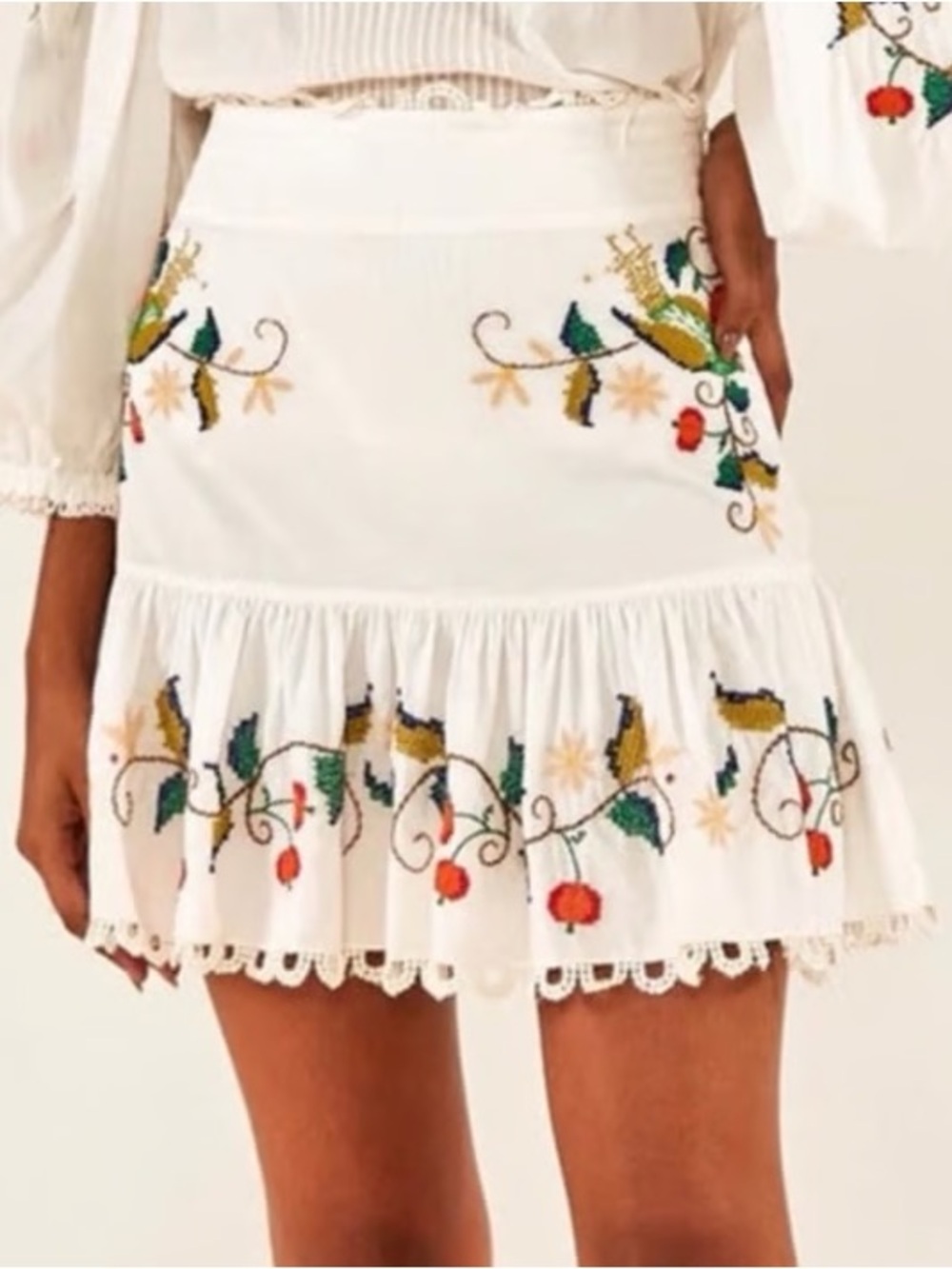 Farm Rio Pitanga embroidered mini skirt size S